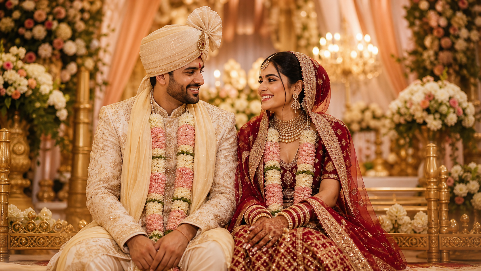 Happy North Indian bride and groom